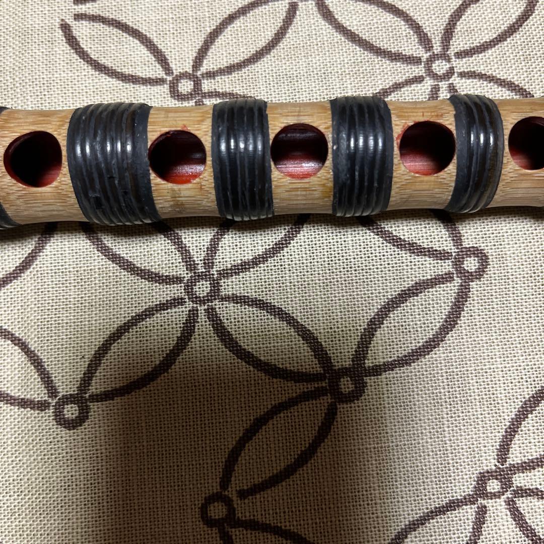 ①天然煤竹　８割り管籐巻龍笛　ケース、笛袋付