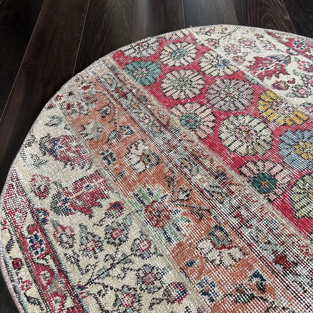 トルコ ヴィンテージラグ ラウンド パッチワーク 花柄