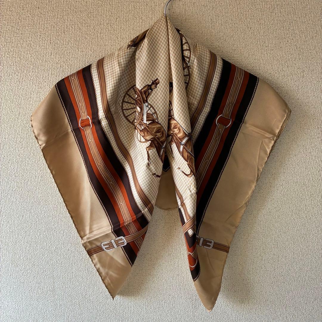 美品✨セリーヌ ヴィンテージスカーフ 馬車柄 ブラウン系 シルク イタリア製