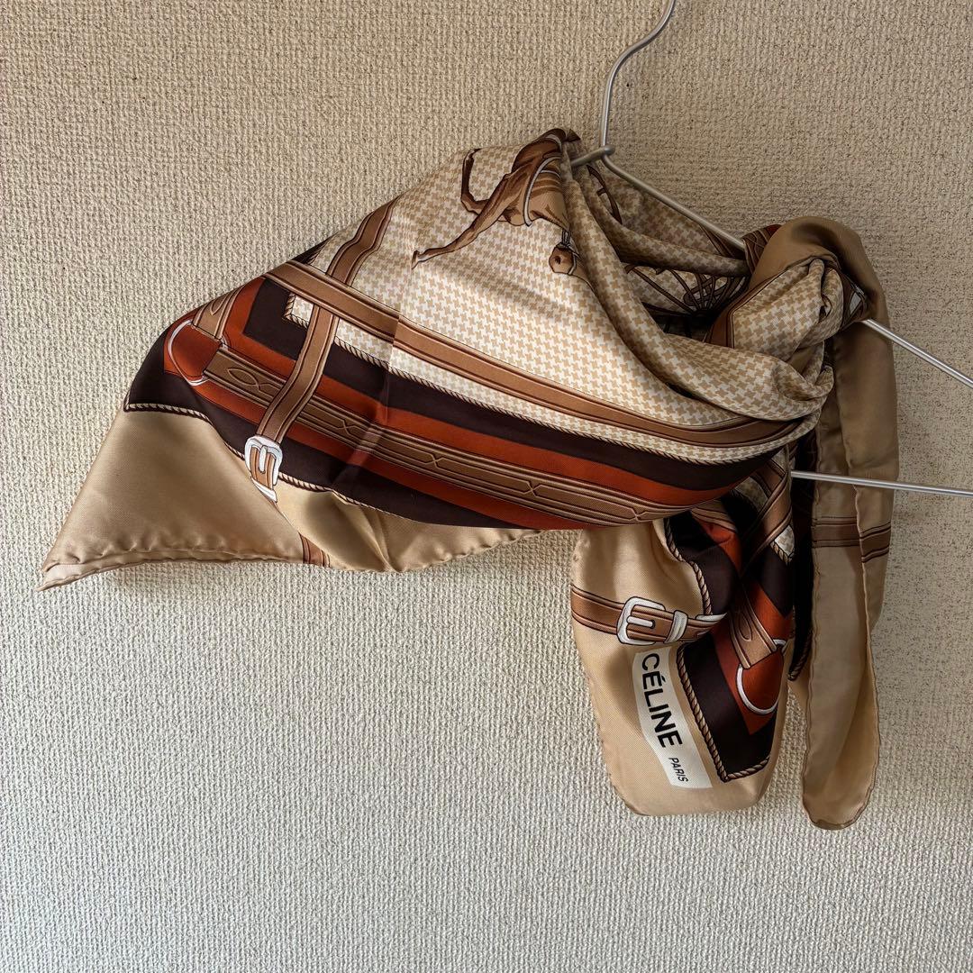 美品✨セリーヌ ヴィンテージスカーフ 馬車柄 ブラウン系 シルク イタリア製