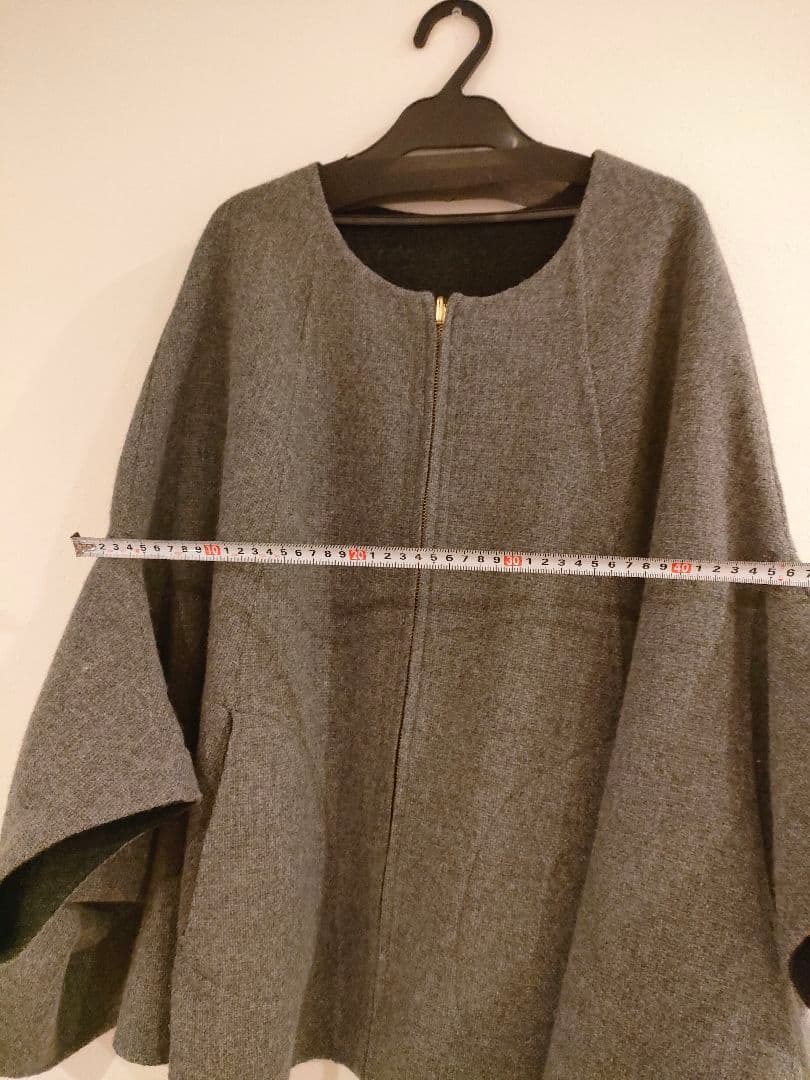 グレー ケープコート 毛100% ビアズリー