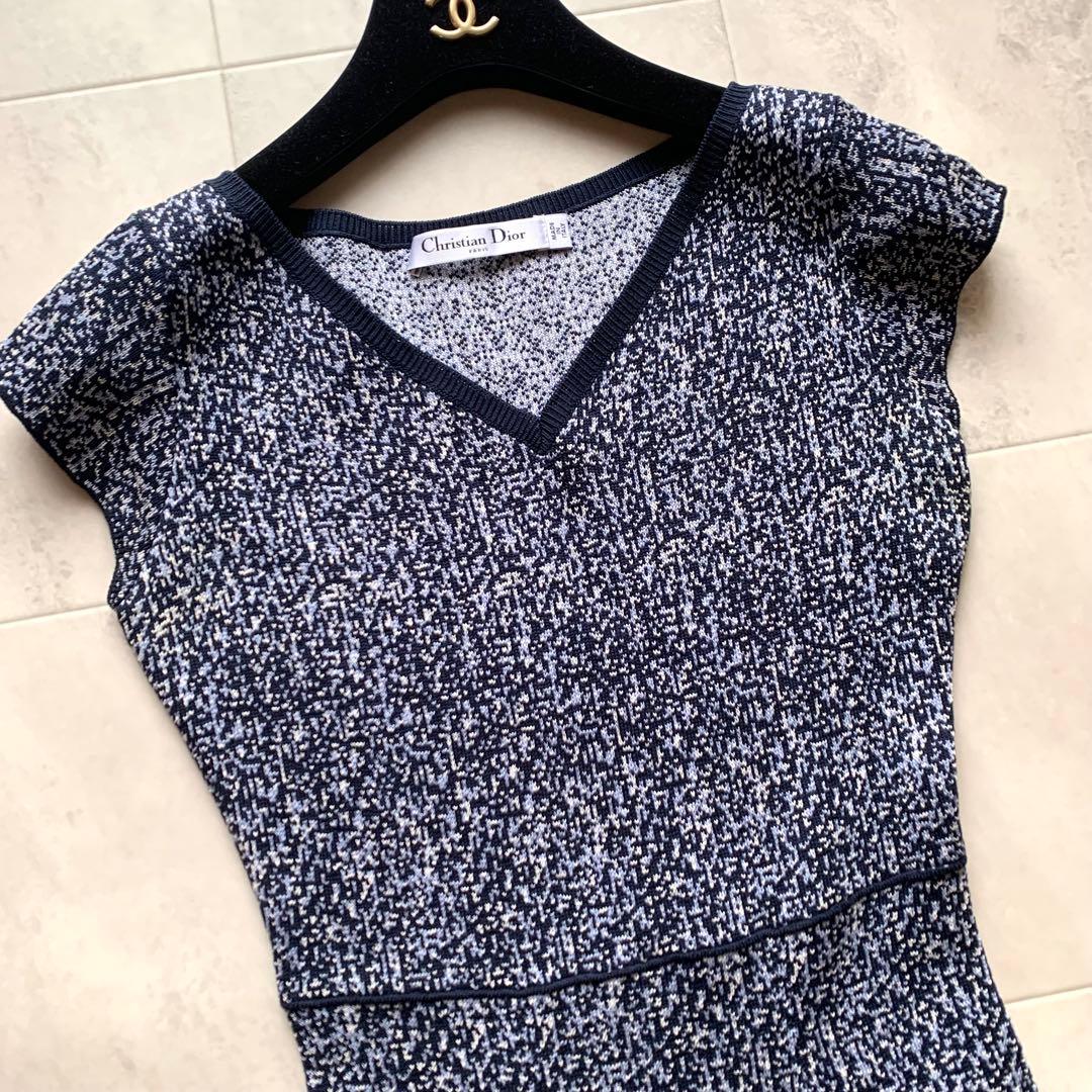 美品♡クリスチャンディオール ニットワンピース ドレス 膝丈 Vネック S
