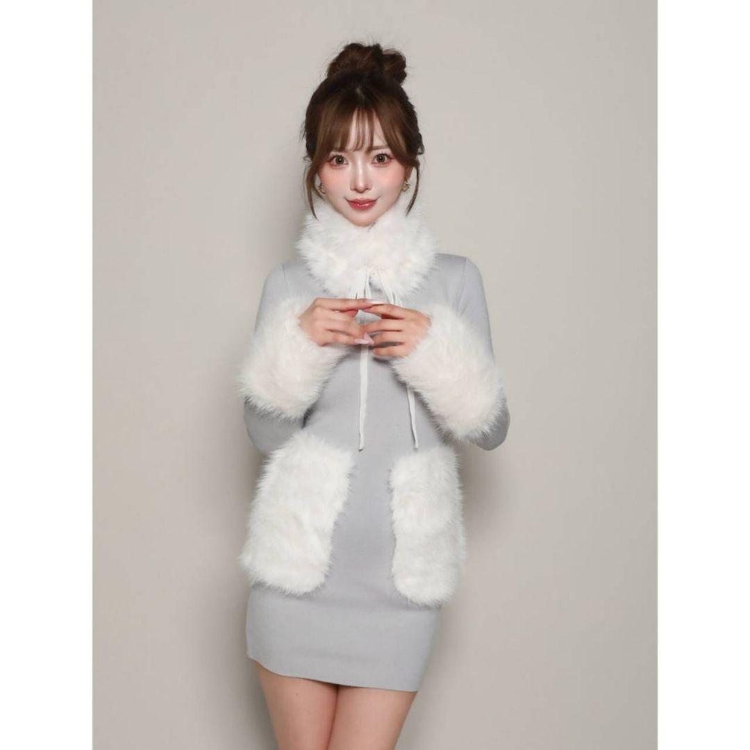 ダーリッチ ボリュームファーニットミニワンピース SAX 【F】