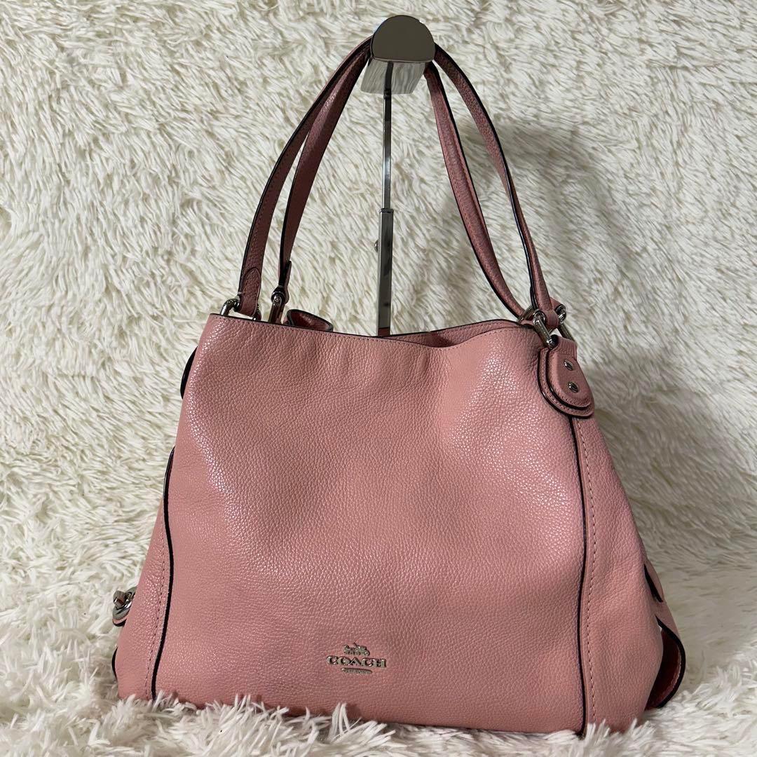 人気 コーチ イーディー ショルダーバッグ トートバッグ ピンク レザー