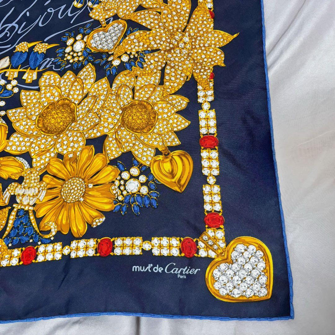 Cartier スカーフ ネイビーブルー シルク 正方形