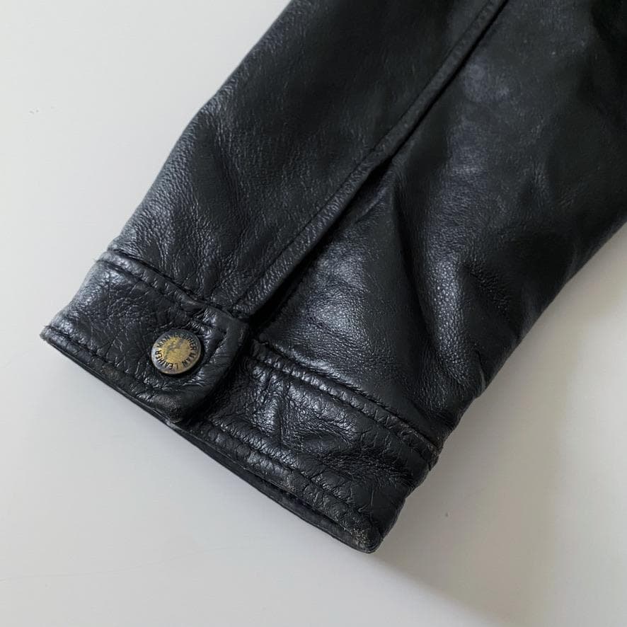 海外古着 レザー 本革 シングルライダースジャケット 4XL ブラック