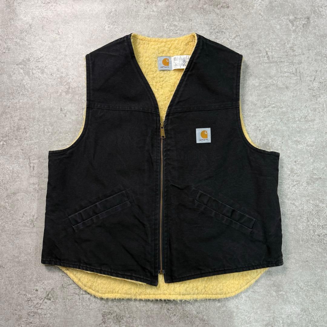 希少カラー□カーハート【XL】90s USA製 ダックベスト 裏地ボア 雰囲気