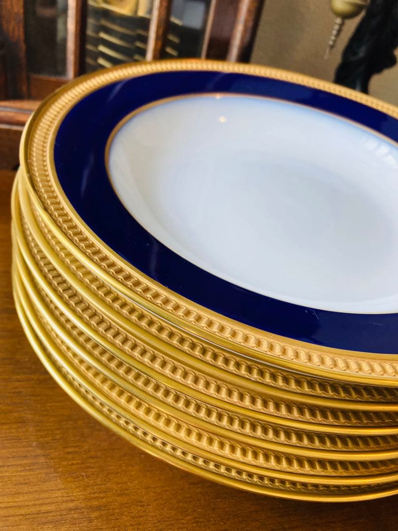 大倉陶園　瑠璃　エンボス　金蝕　クラウン 皿　深皿　スーププレート　22cm