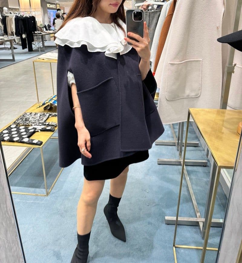 新品 UNITED ARROWS バイカラーリバーケープ ネイビー ブラック