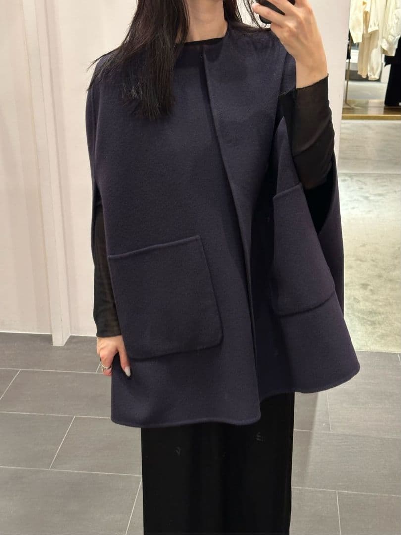 新品 UNITED ARROWS バイカラーリバーケープ ネイビー ブラック