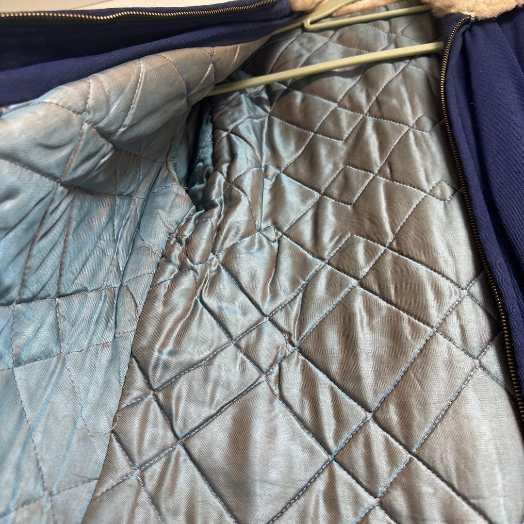 50s ネイビー茄子紺　キャンバス　レーヨン　ファーコート　ヴィンテージ