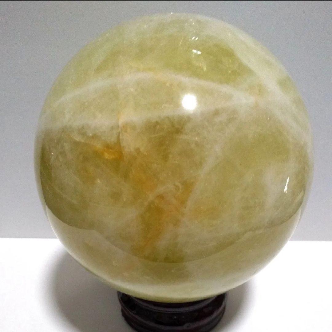 シトリン 黄水晶 丸玉 107mm 1.6kg 大玉 スフィア 天然石 台座付き