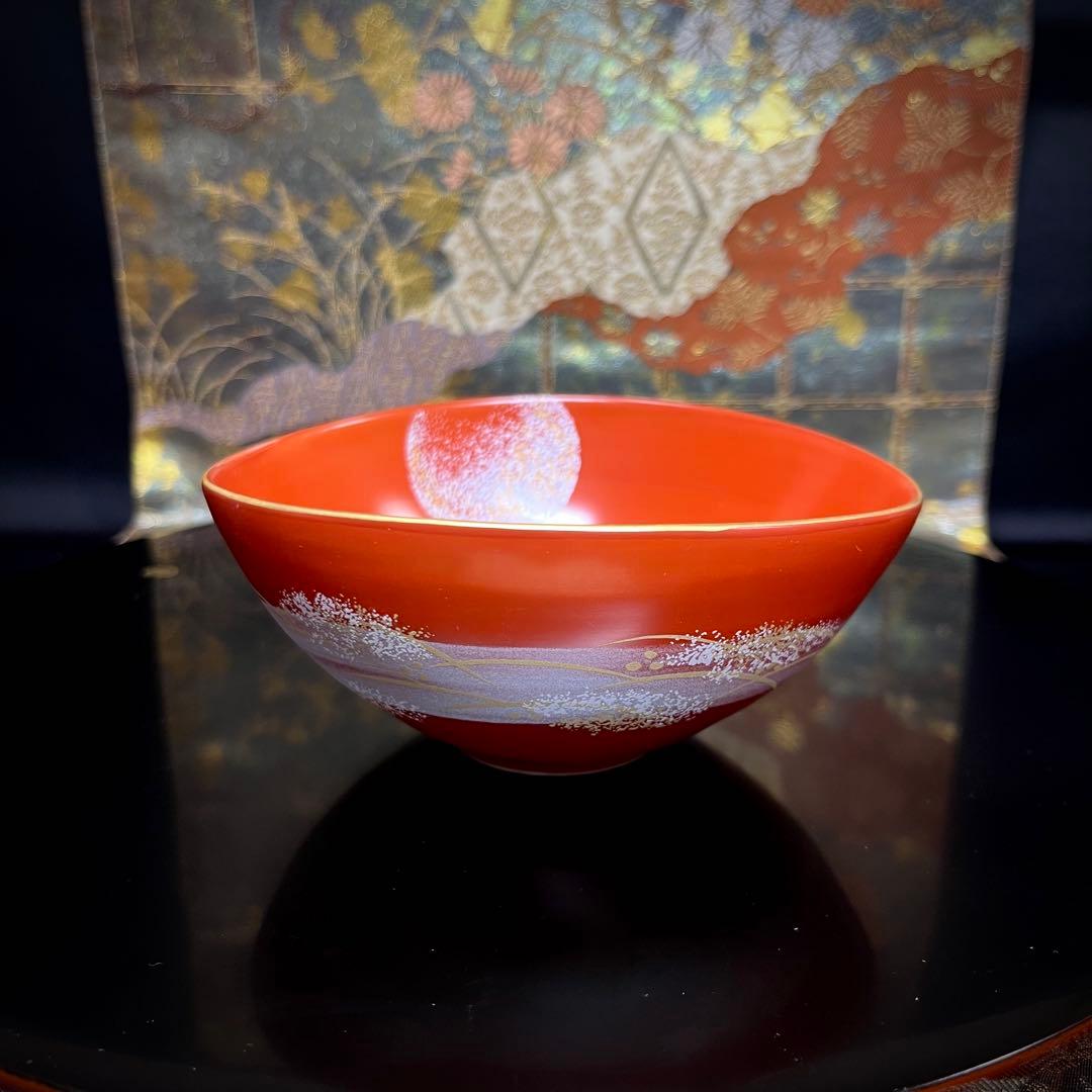 【漆器の様な趣き】橘吉 朱巻 楕円銘々鉢 セット 金彩 プラチナ銀彩 向付 小鉢