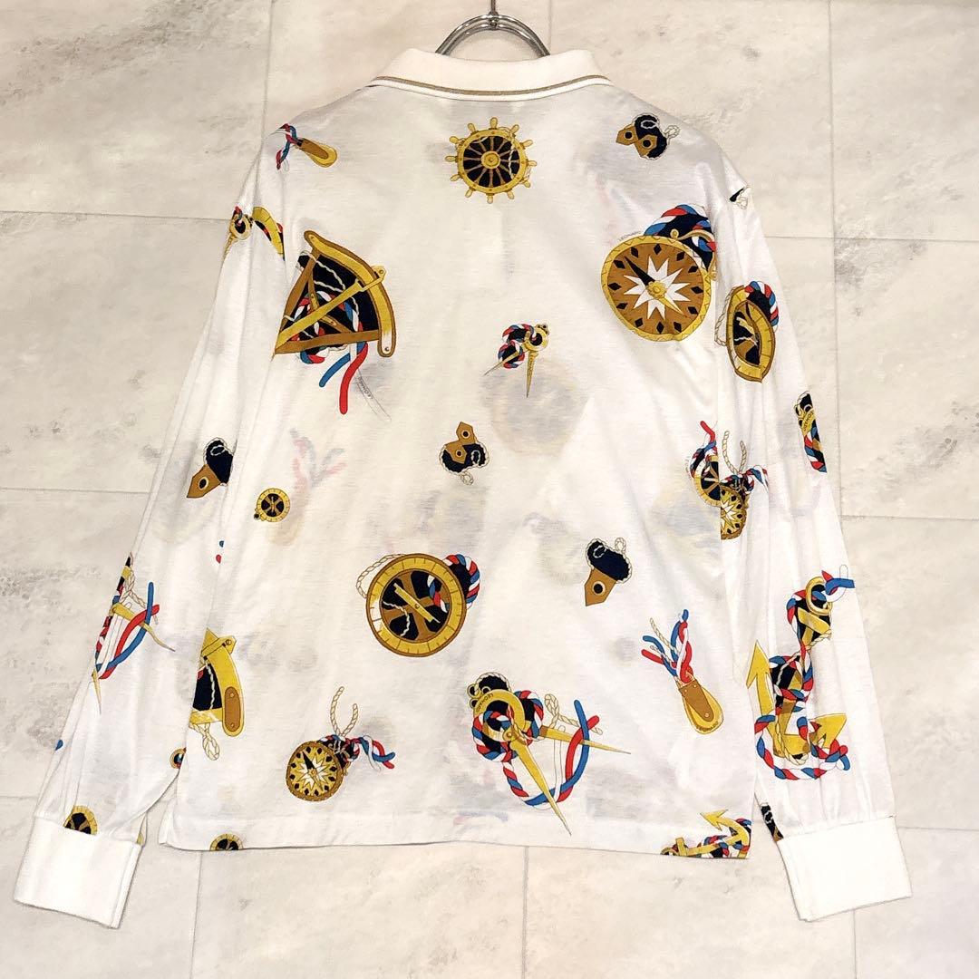 極美品✨レオナール 長袖ポロシャツ 総柄 ゴルフウェア マリンプリント L