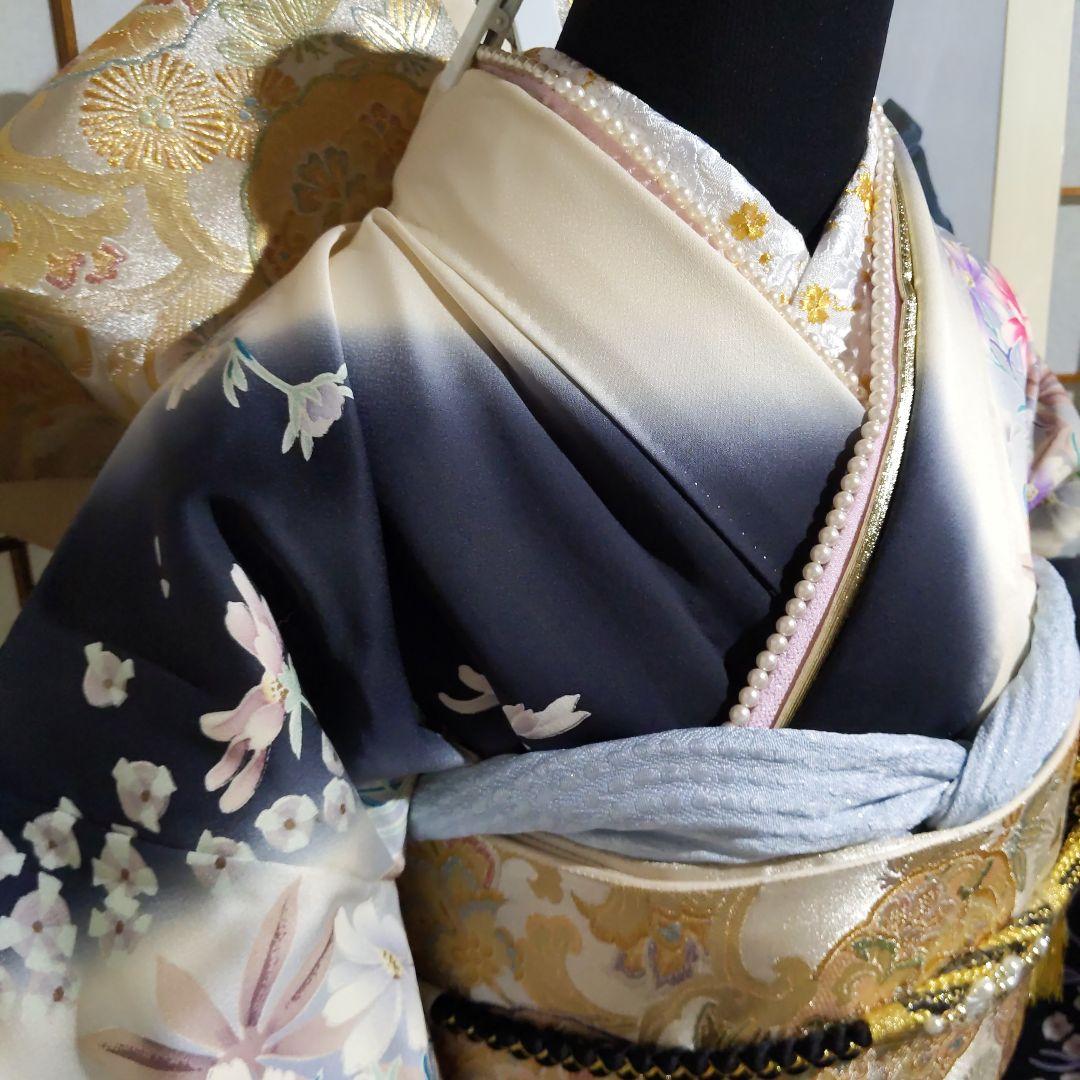 378 シンデレラみたいな　ふんわり　優しいお花柄　正絹振り袖7点フルセット