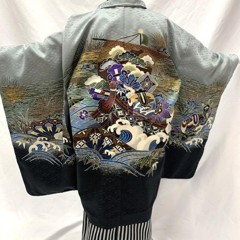503ab9■七五三 五歳 男児 未使用品 着物&羽織&袴&角帯&長襦袢 小物