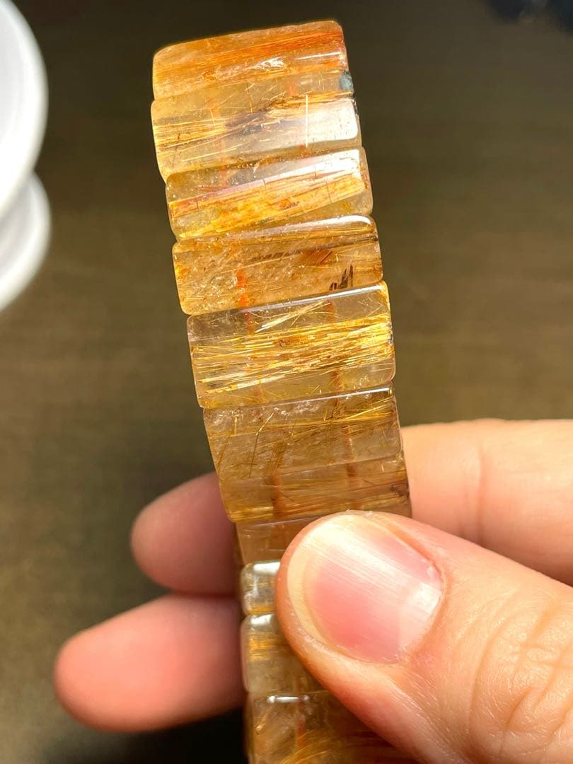 超高品質【新入荷】太陽放射タイチンルチル入バングル　ゴールドオレンジ（新品）