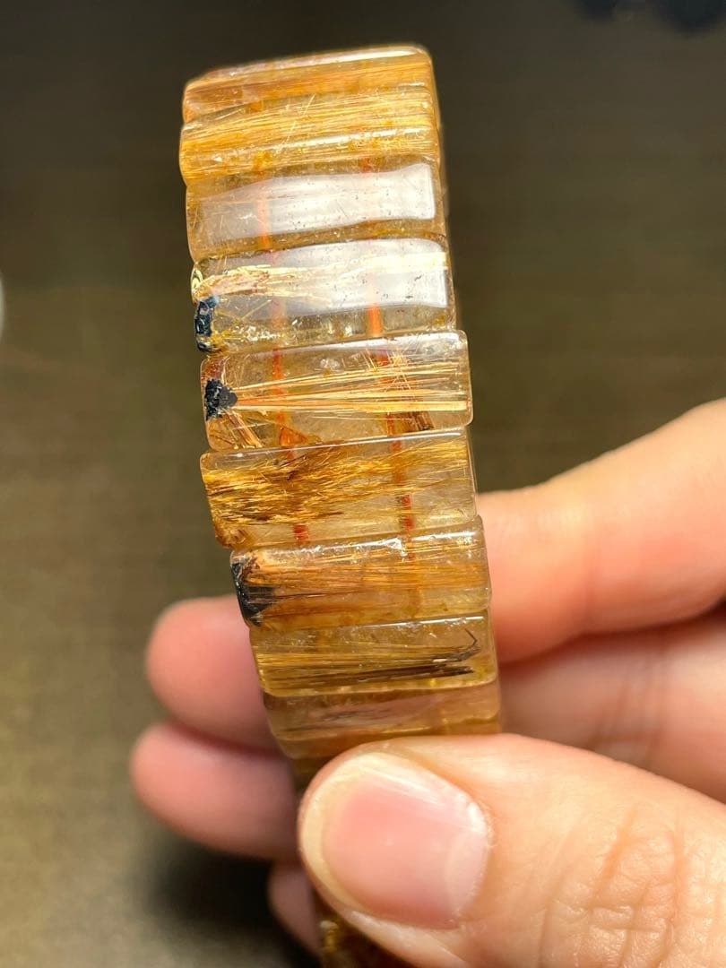 超高品質【新入荷】太陽放射タイチンルチル入バングル　ゴールドオレンジ（新品）