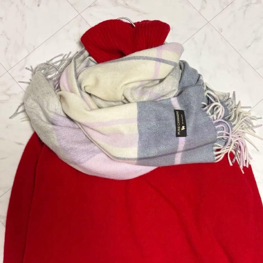 23区 CASHMERE ストール 大判 チェック 68×185cm マフラー