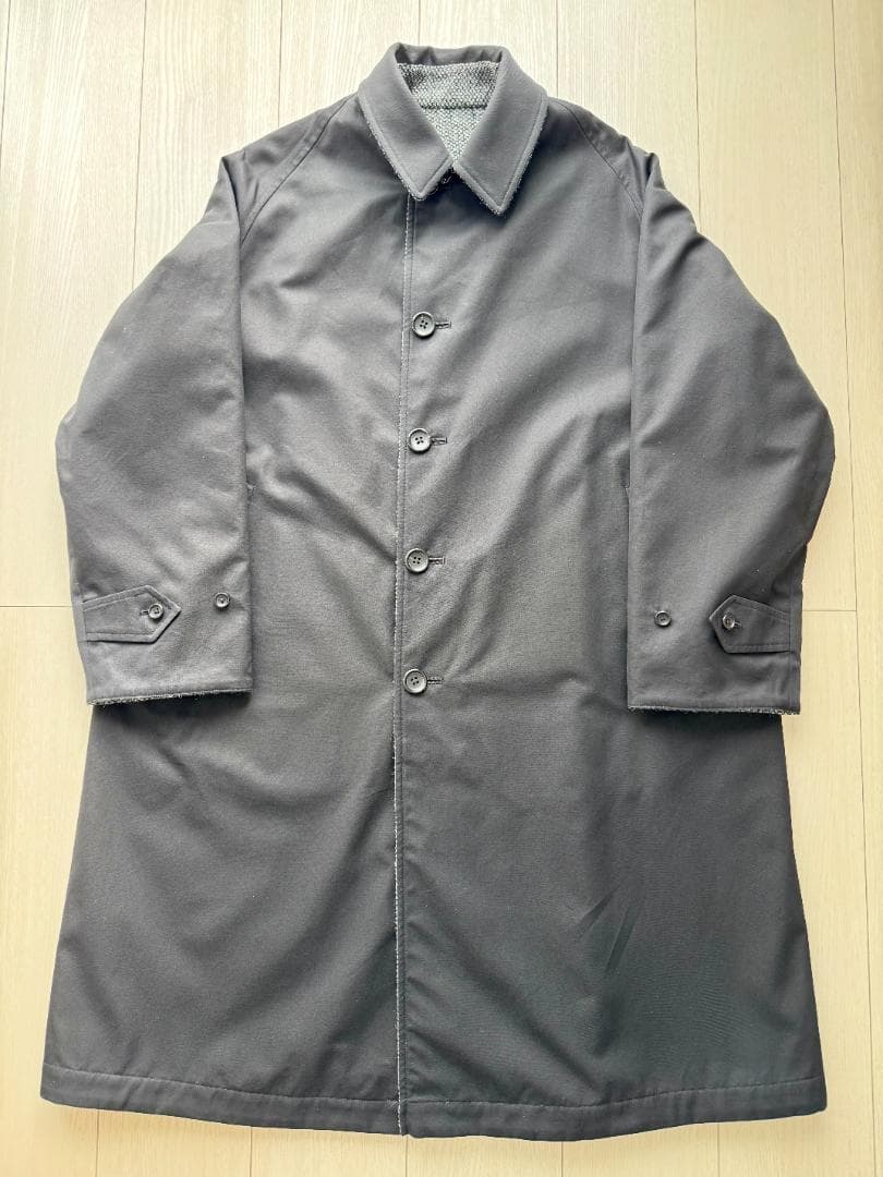 シングルラグランコート2　アナトミカ　ツイード　ブラック　コットンギャバジン