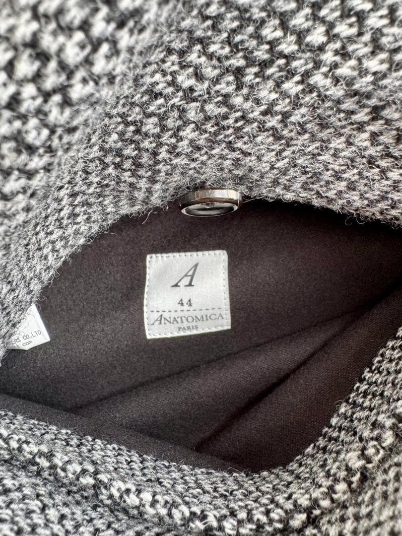 シングルラグランコート2　アナトミカ　ツイード　ブラック　コットンギャバジン