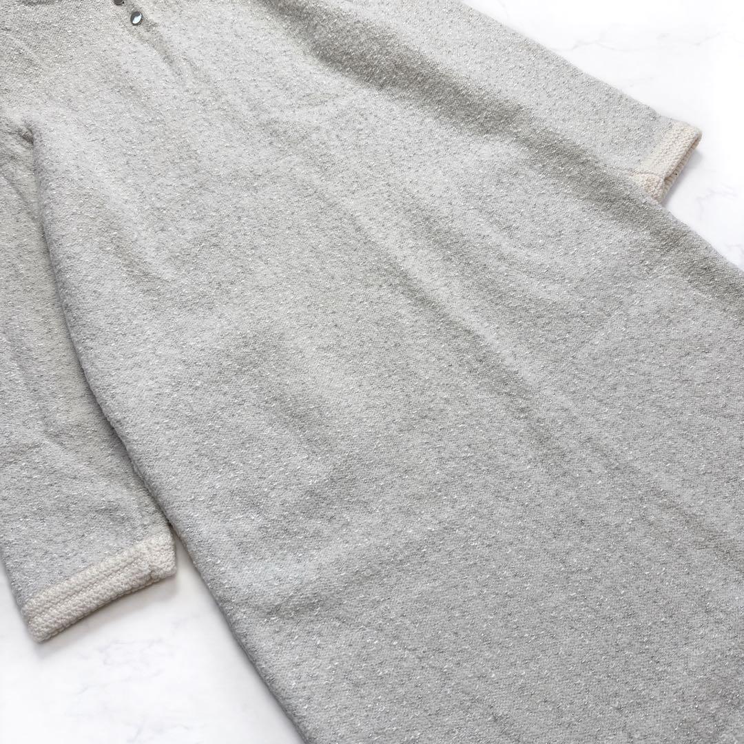 24AW アナイ ANAYI ウールブークレ配色ワンピース 36 ニットワンピ