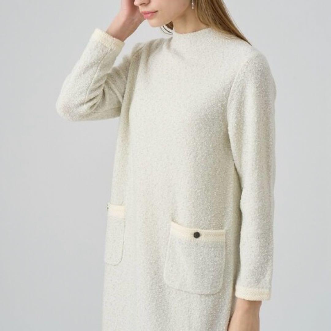 24AW アナイ ANAYI ウールブークレ配色ワンピース 36 ニットワンピ