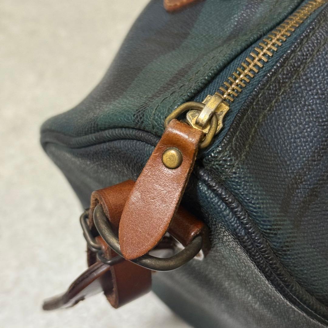 【ポロラルフローレン】美品　ミニボストンバッグ　レザー　チェック柄　グリーン