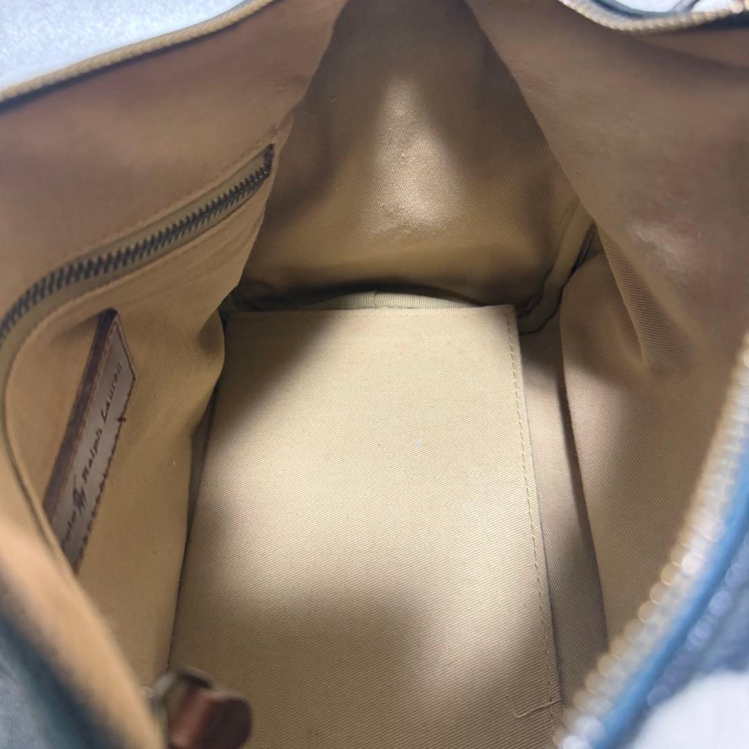 【ポロラルフローレン】美品　ミニボストンバッグ　レザー　チェック柄　グリーン