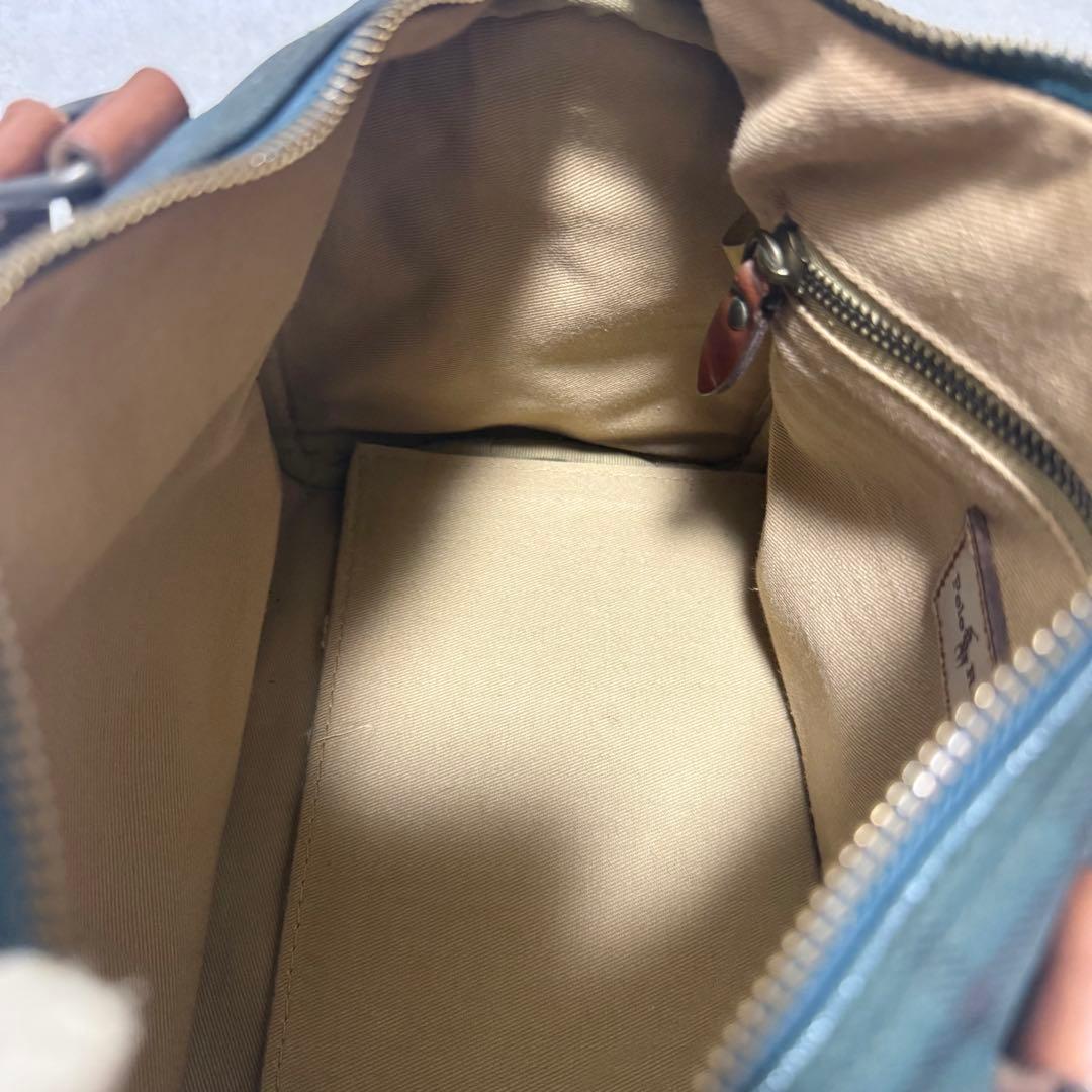 【ポロラルフローレン】美品　ミニボストンバッグ　レザー　チェック柄　グリーン