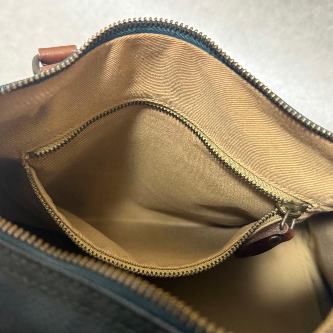 【ポロラルフローレン】美品　ミニボストンバッグ　レザー　チェック柄　グリーン