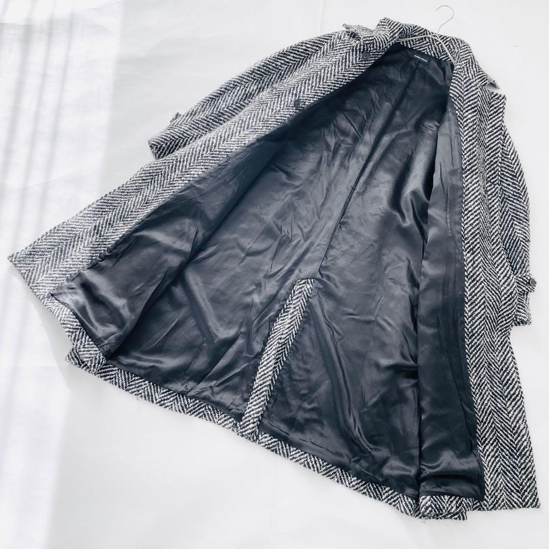 3128Aメゾンスペシャル ヘリンボーンステンカラーロングニットコート