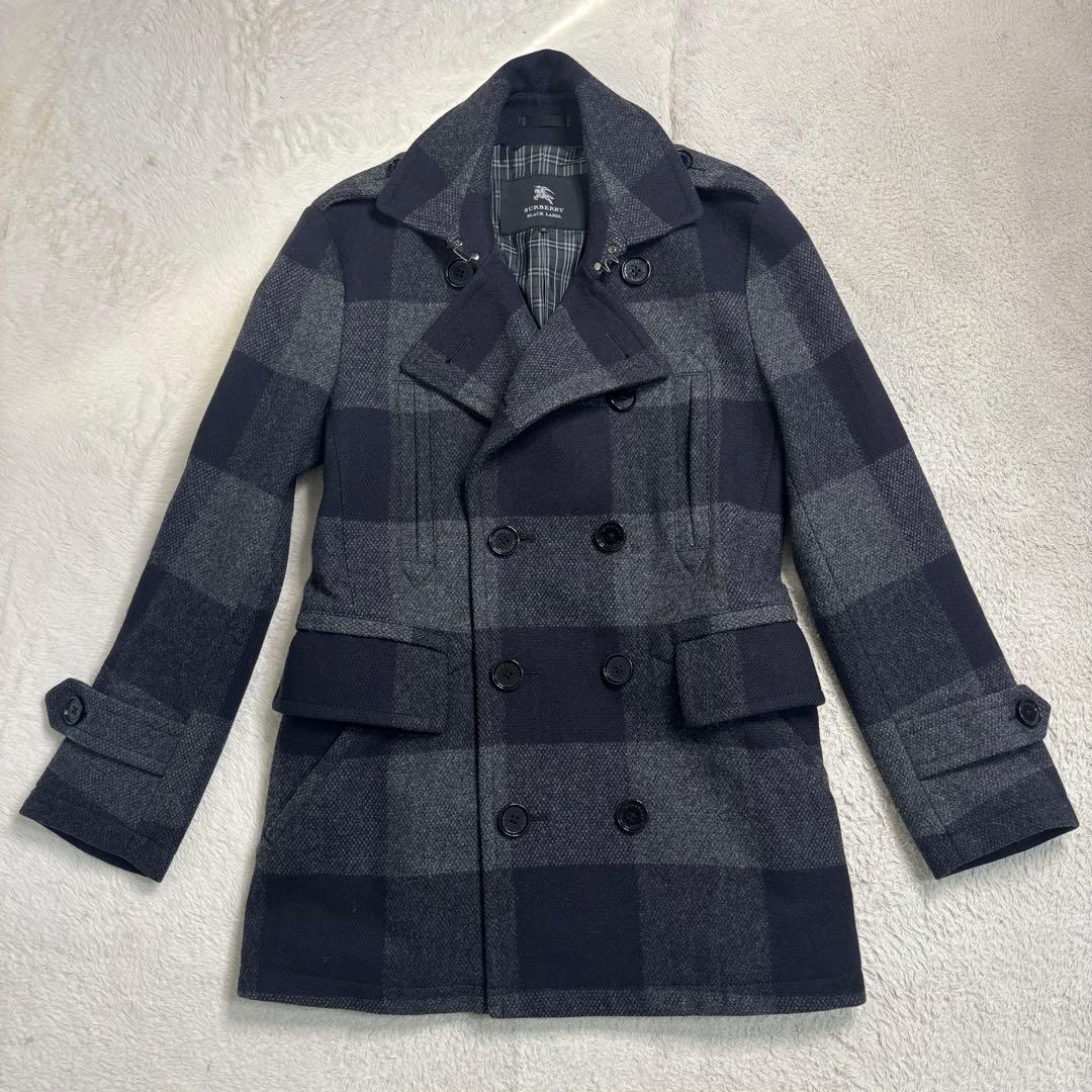 貴重 バーバリーブラックレーベル ウールピーコート ネイビー・グレー