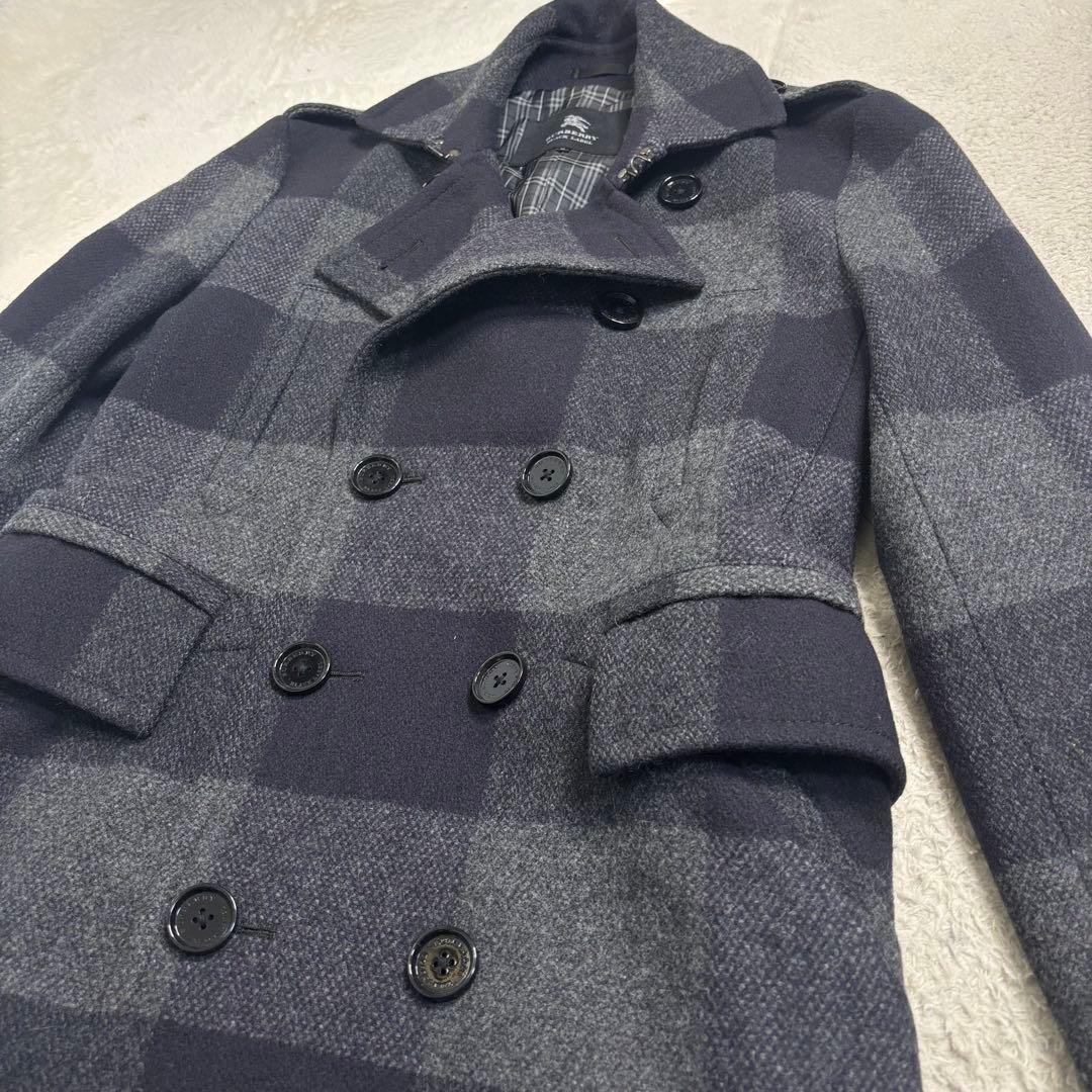 貴重 バーバリーブラックレーベル ウールピーコート ネイビー・グレー