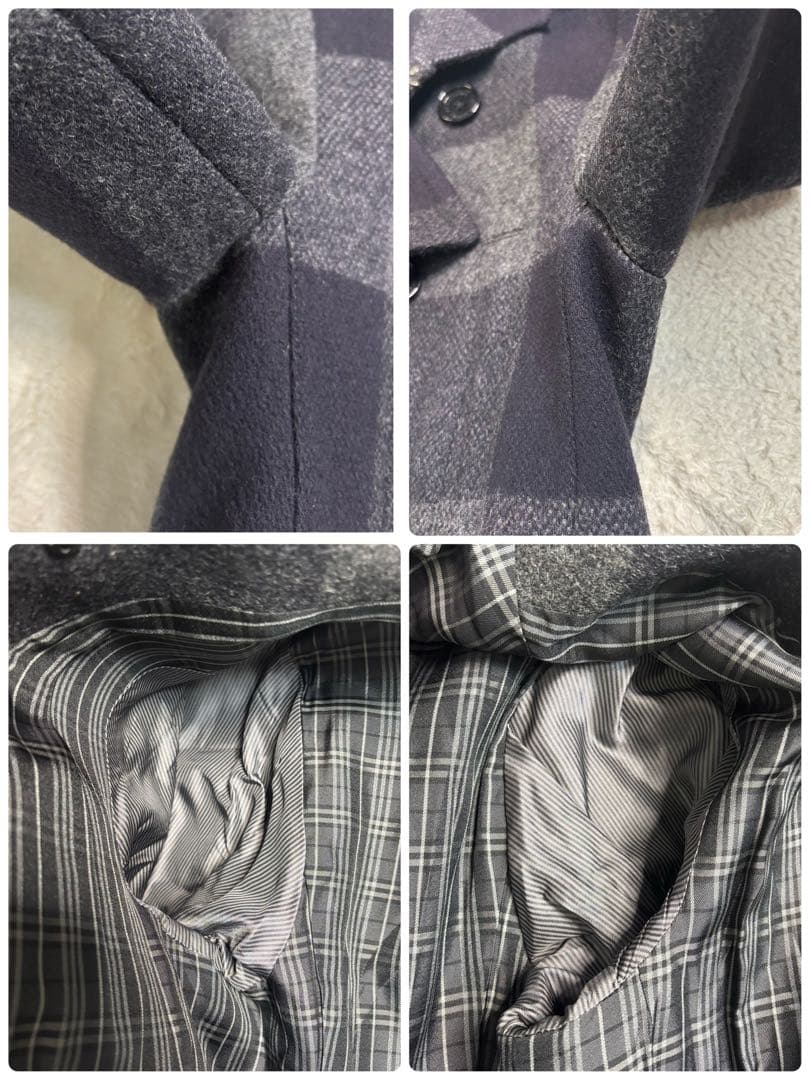 貴重 バーバリーブラックレーベル ウールピーコート ネイビー・グレー