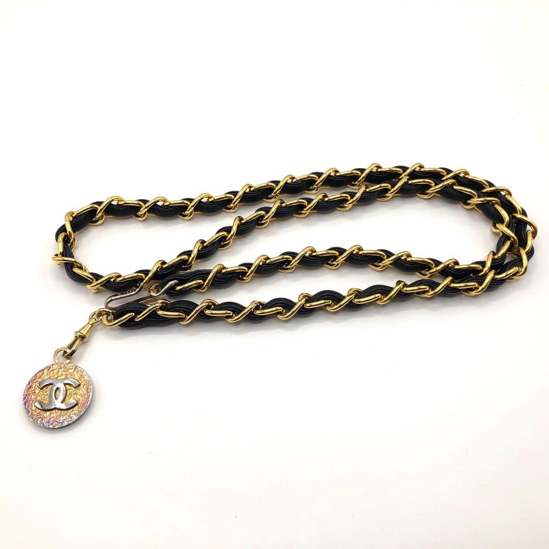 【CHANEL】シャネル レザー チェーンベルト ココマーク　1982