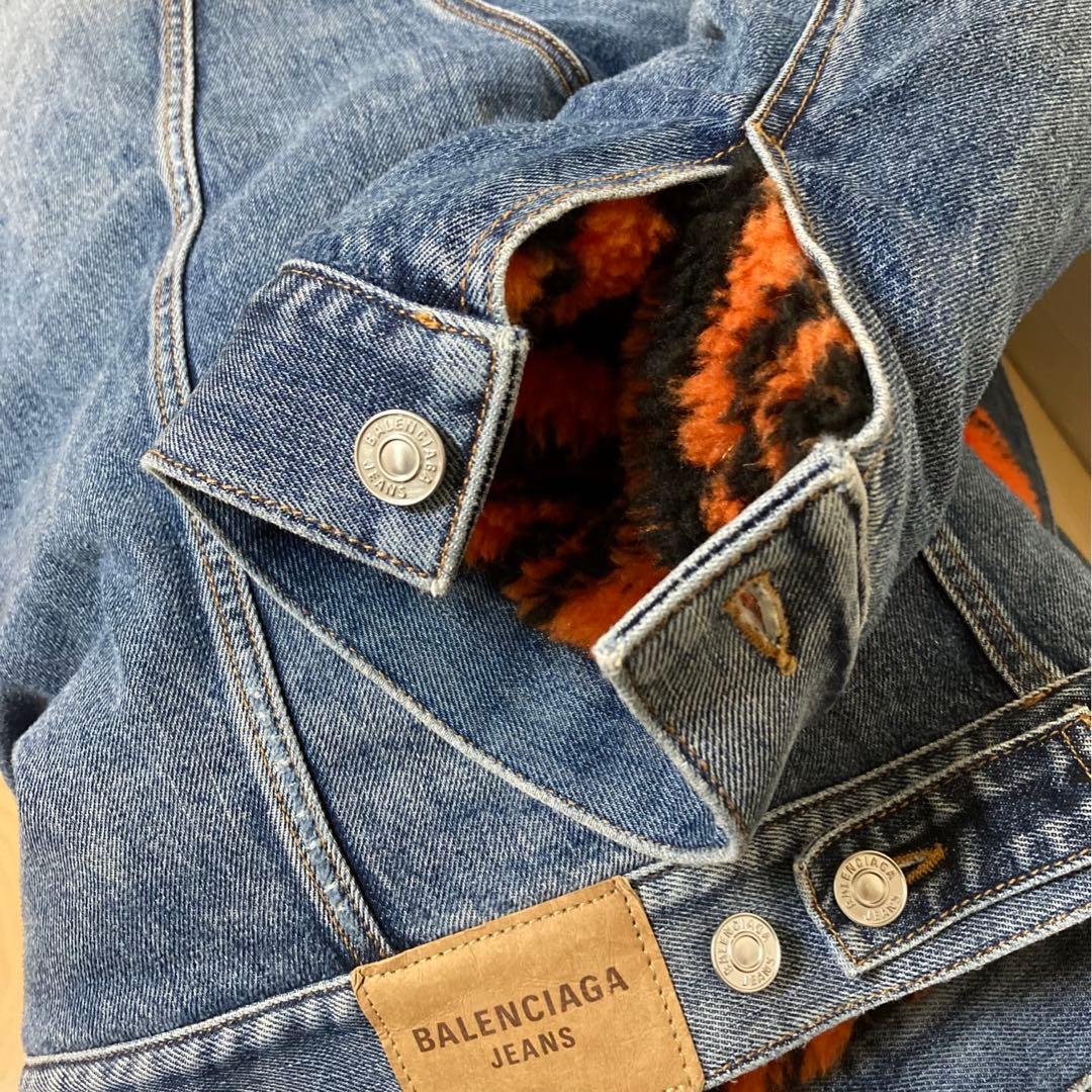 未使用 BALENCIAGA バレンシアガ デニム ジャケット タイガー ボア