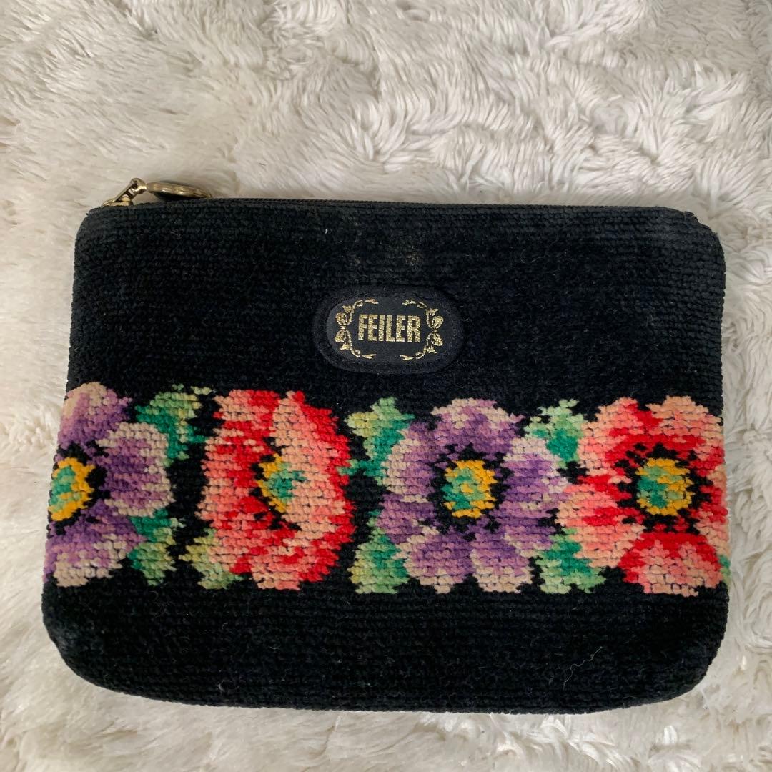FRILERフェイラー ポーチ 黒 花柄 - メルカリ