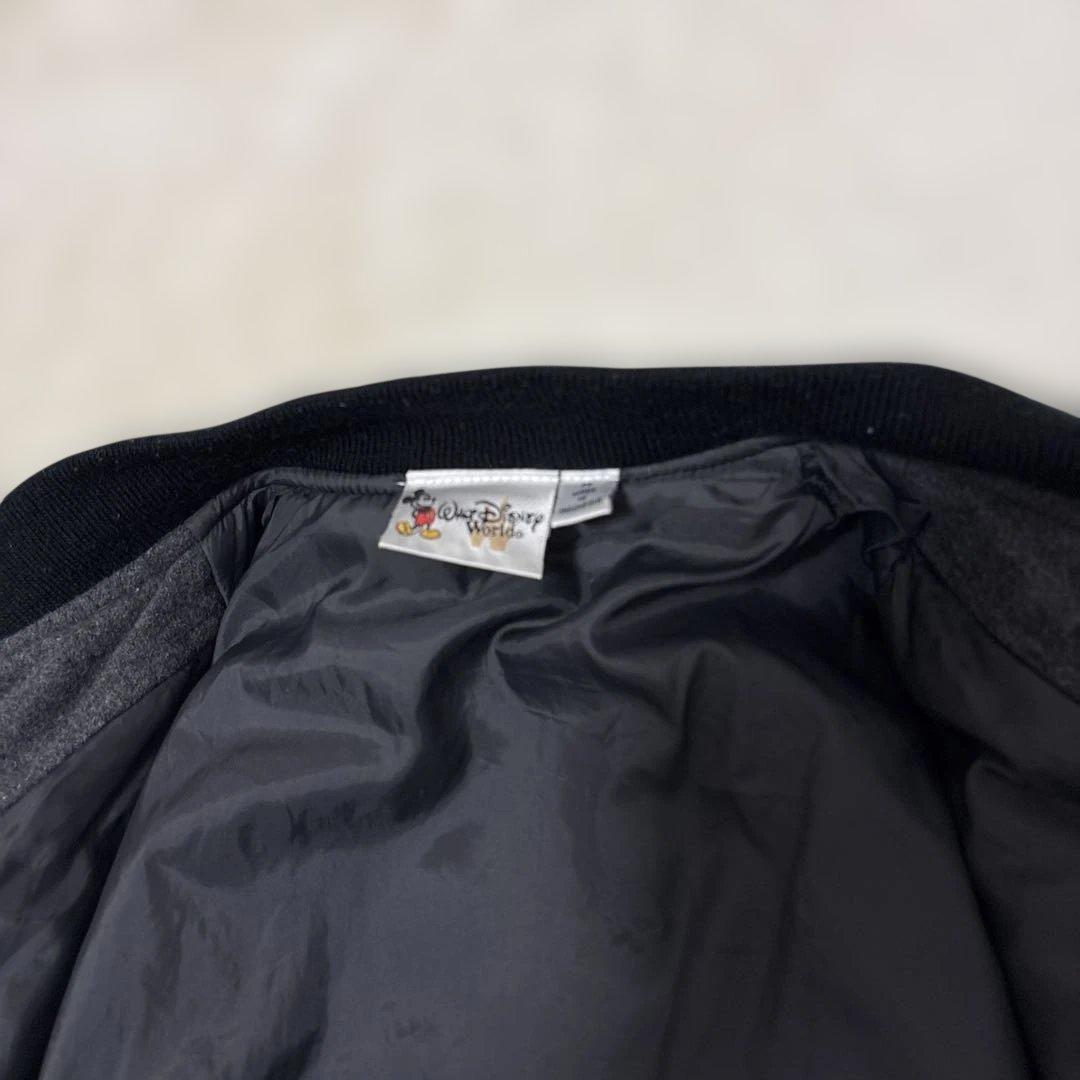 レア【オールドミッキー】スタジャンL 袖レザー　ワッペン　金ブローチ　黒　灰