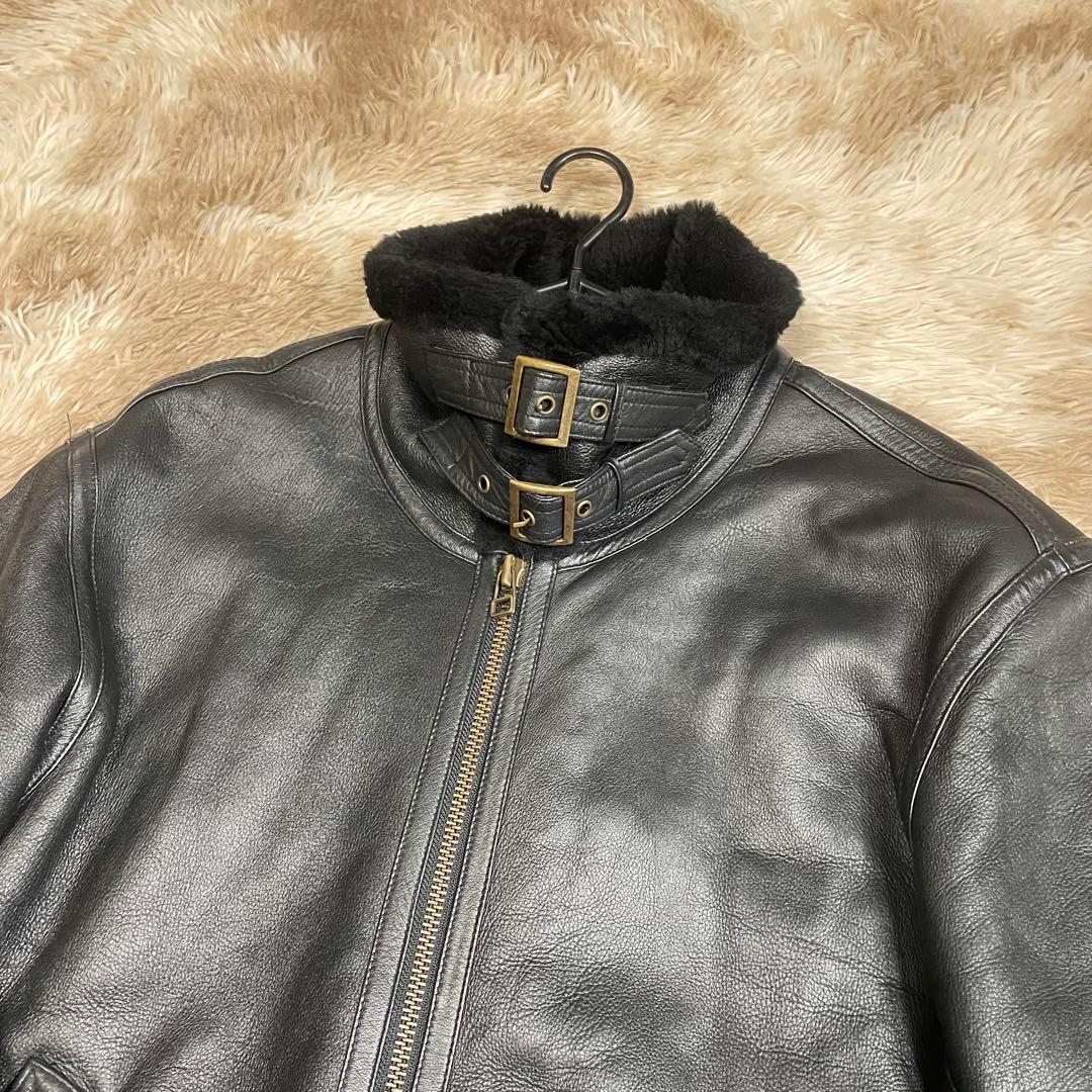 美品 B-3 羊革 レザージャケット リアルムートン　ブラック ボア ラムレザー