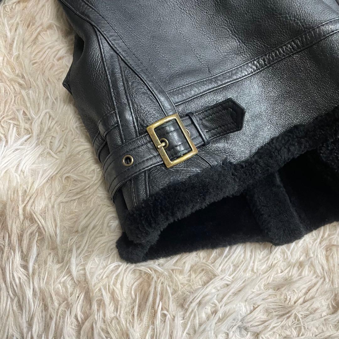 美品 B-3 羊革 レザージャケット リアルムートン　ブラック ボア ラムレザー