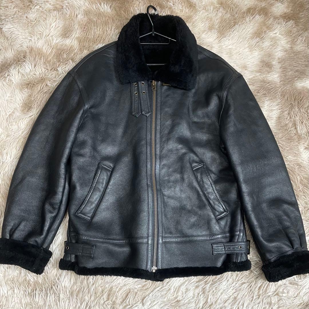 美品 B-3 羊革 レザージャケット リアルムートン　ブラック ボア ラムレザー