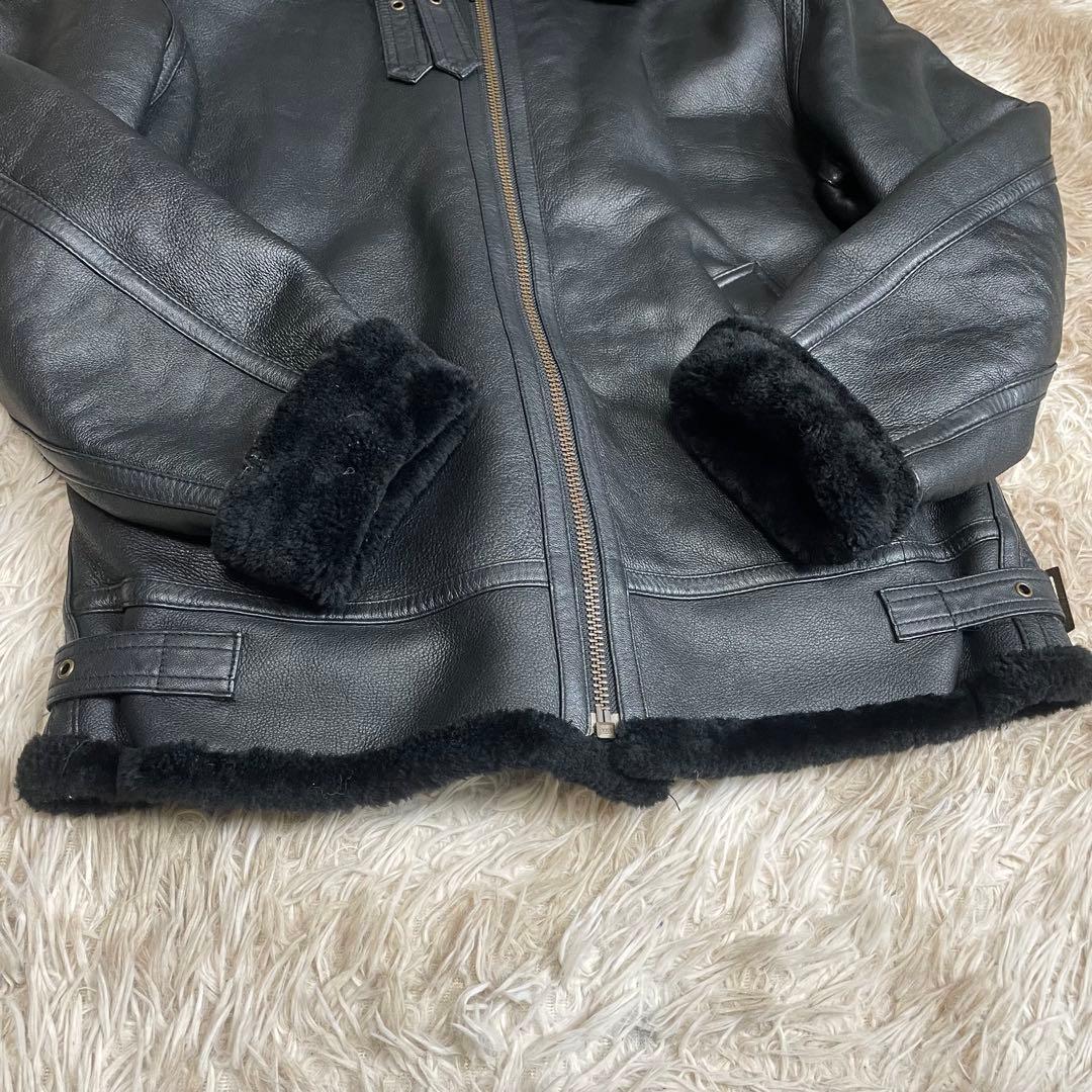 美品 B-3 羊革 レザージャケット リアルムートン　ブラック ボア ラムレザー