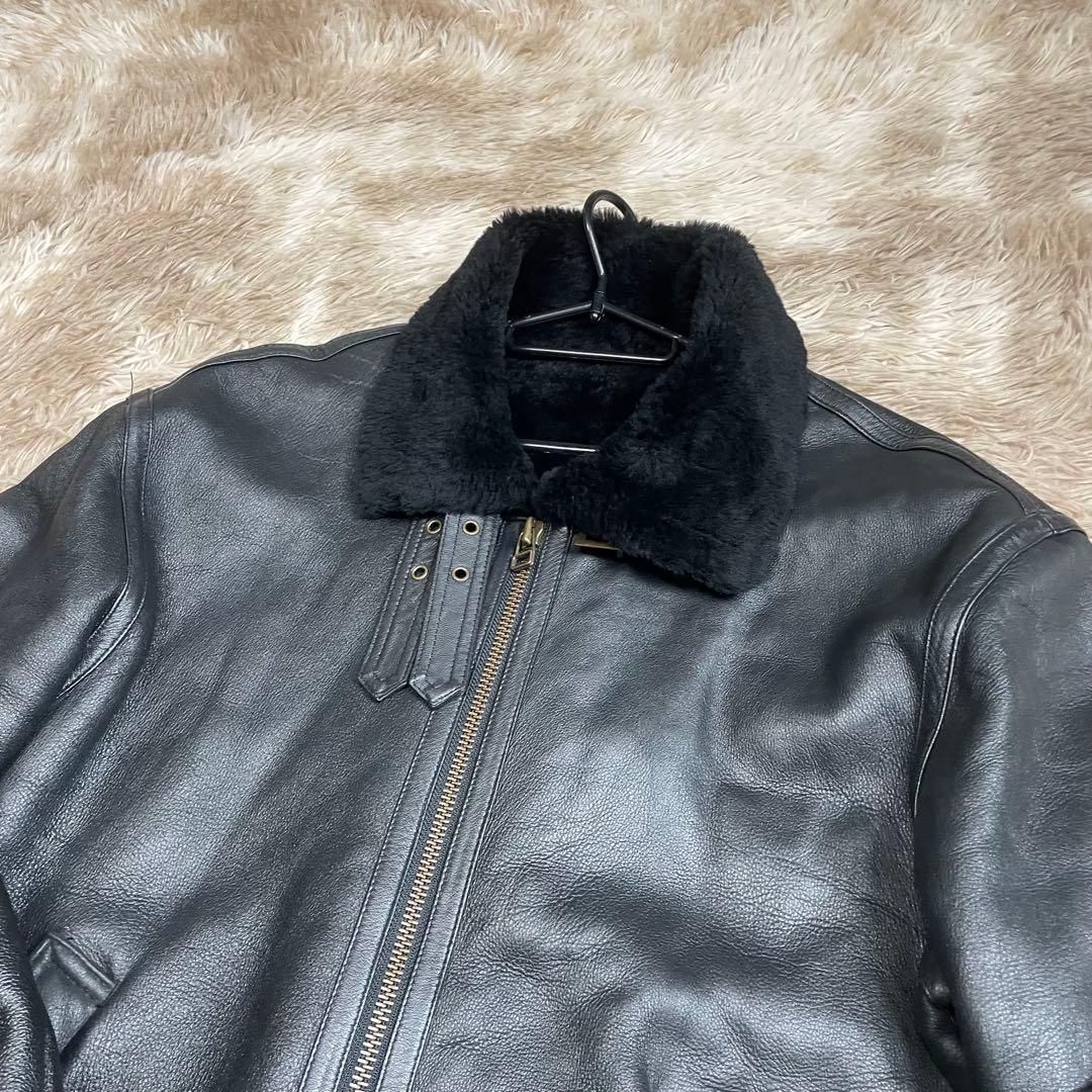 美品 B-3 羊革 レザージャケット リアルムートン　ブラック ボア ラムレザー