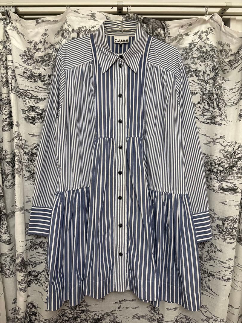 GANNI ガニー　ストライプ シャツ　ワンピースドレス