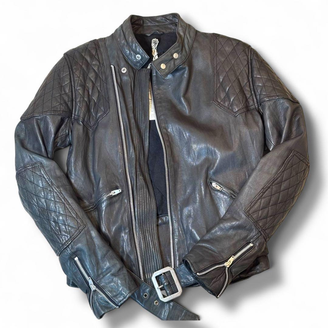 美品 PRIVATE BRAND AG ゴートスキン レザーライダースJKT