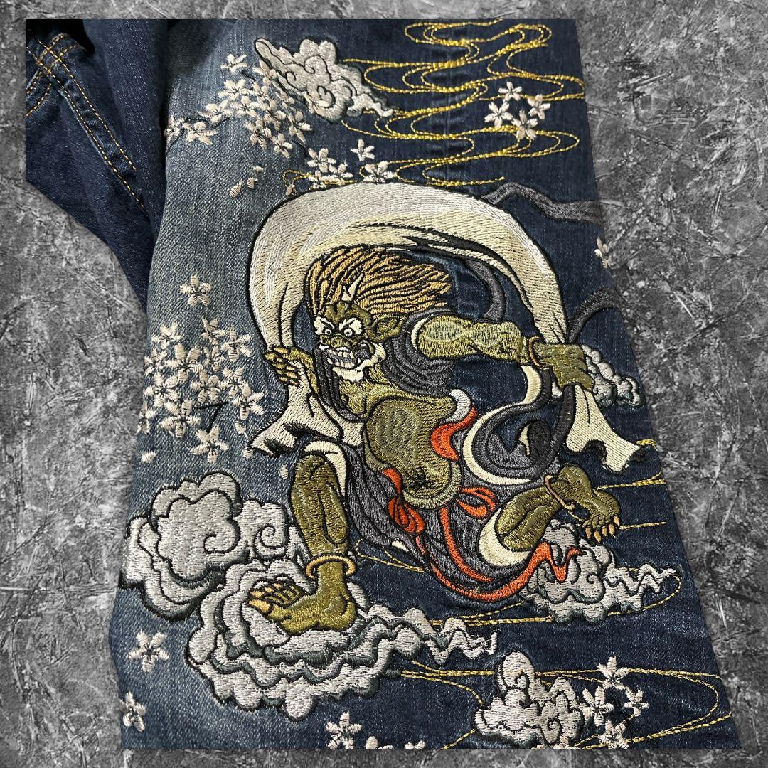 まぁこ様☆ みやびむすび◇風神雷神◇総刺繍 ワイドデニム ジーンズ