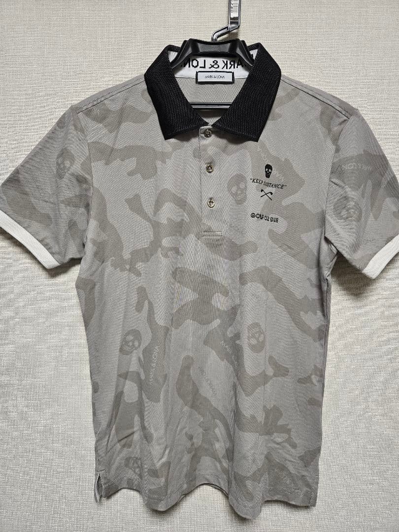 MARK&LONA 半袖ポロシャツ Mサイズ グレー カモフラ 迷彩