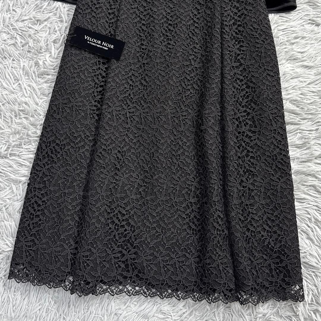 極美品✨フォクシー ベロアワンピース レース切り替え 長袖 ブラック 38
