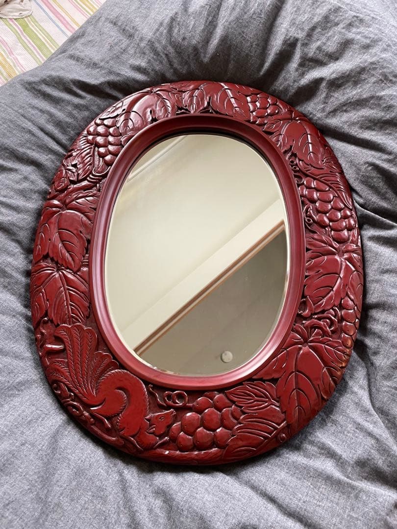 ハンドメイド　鎌倉彫　壁掛け鏡